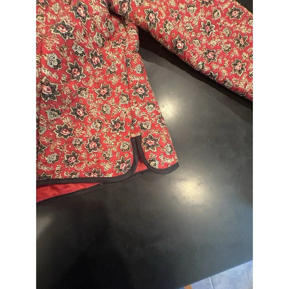 Vintage Silkland 100% Silk Jacket Blazer Red Black Floral Size Petite Large